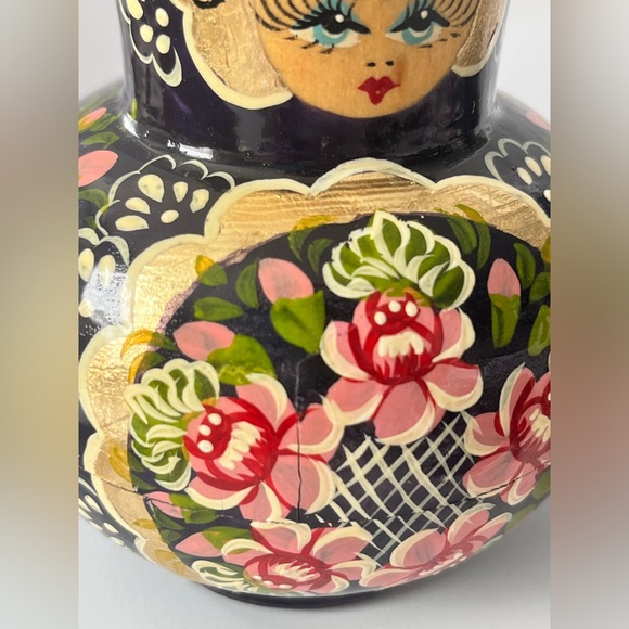 Set of 10 Vintage Russian Matryoshka 5 inch Nesting Dolls Navy Blue & Gold - Picture 3 of 13